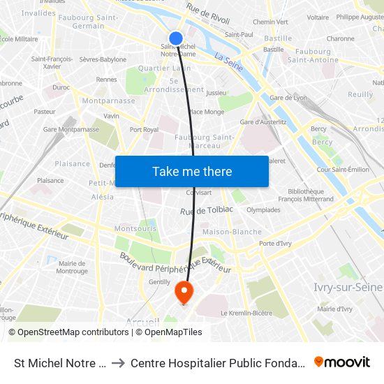 St Michel Notre Dame to Centre Hospitalier Public Fondation Vallée map