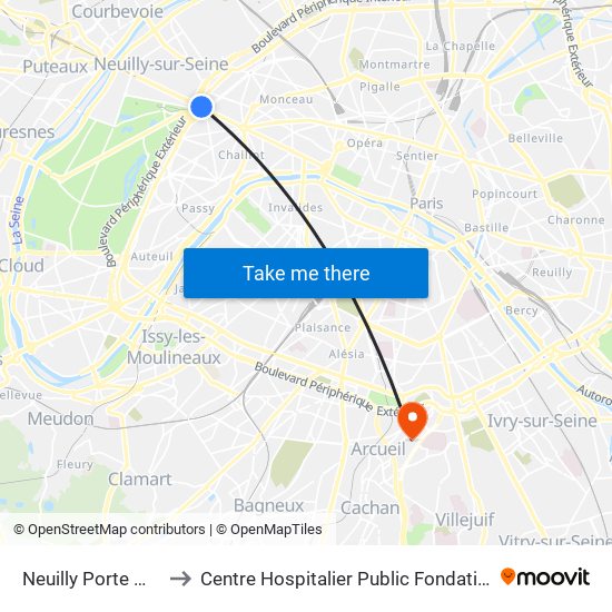 Neuilly Porte Maillot to Centre Hospitalier Public Fondation Vallée map
