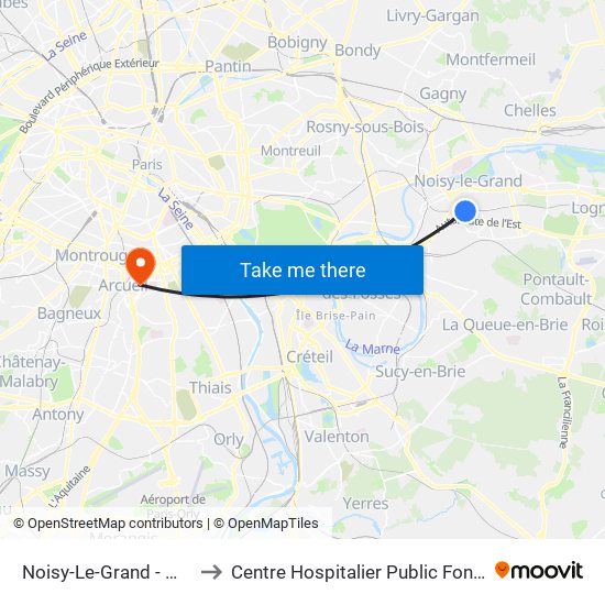 Noisy-Le-Grand - Mont D'Est to Centre Hospitalier Public Fondation Vallée map