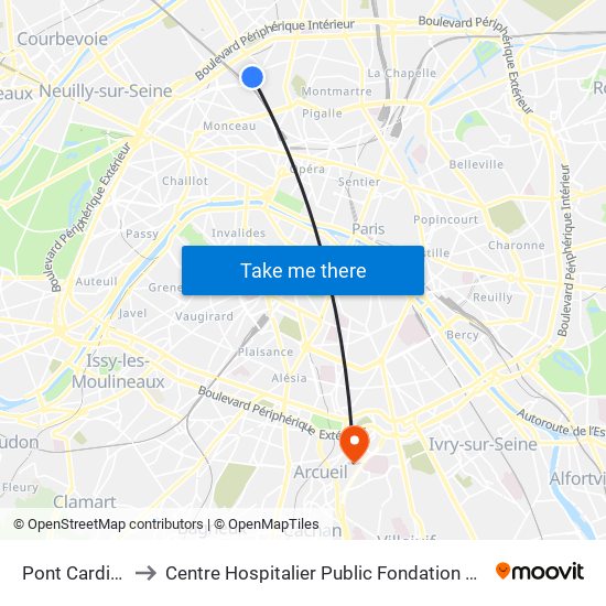 Pont Cardinet to Centre Hospitalier Public Fondation Vallée map