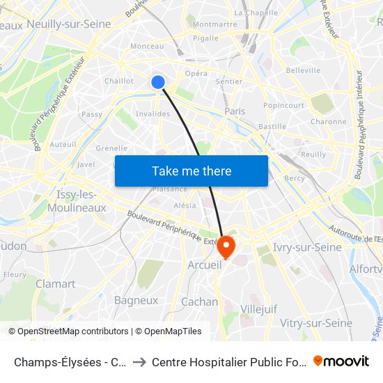 Champs-Élysées - Clemenceau to Centre Hospitalier Public Fondation Vallée map