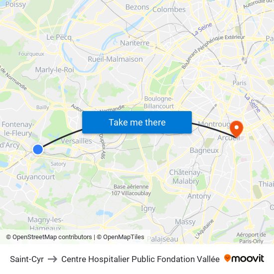Saint-Cyr to Centre Hospitalier Public Fondation Vallée map