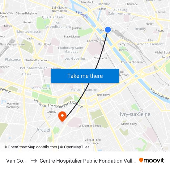 Van Gogh to Centre Hospitalier Public Fondation Vallée map