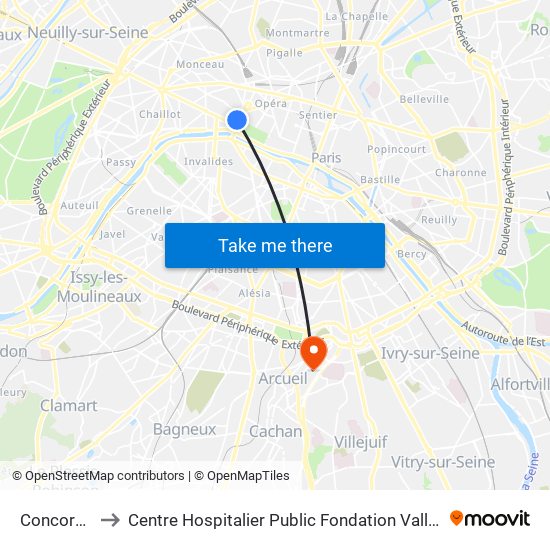 Concorde to Centre Hospitalier Public Fondation Vallée map