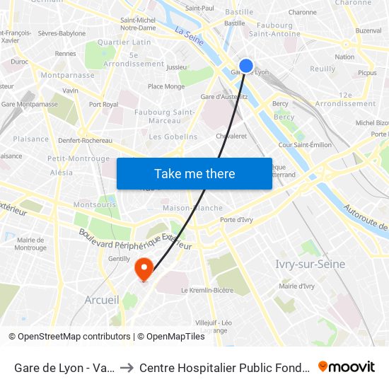 Gare de Lyon - Van Gogh to Centre Hospitalier Public Fondation Vallée map