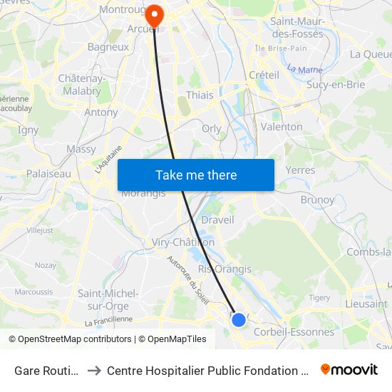 Gare Routière to Centre Hospitalier Public Fondation Vallée map