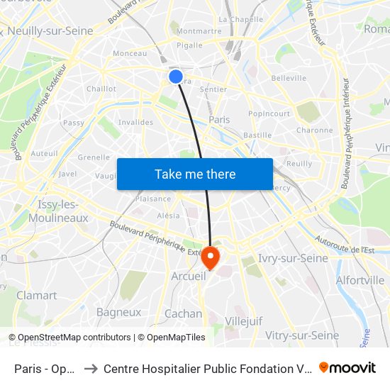 Paris - Opéra to Centre Hospitalier Public Fondation Vallée map