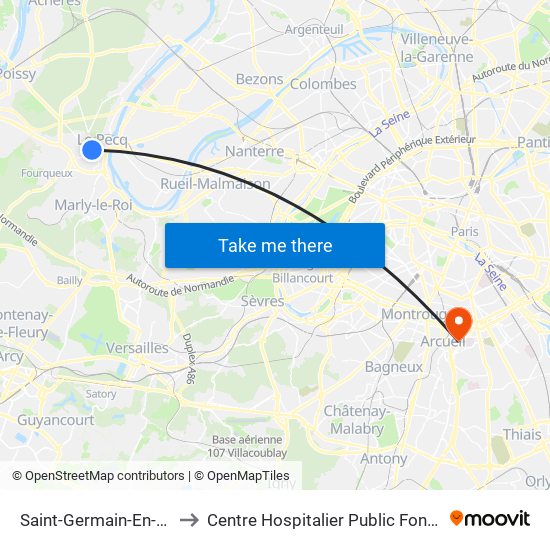 Saint-Germain-En-Laye RER to Centre Hospitalier Public Fondation Vallée map