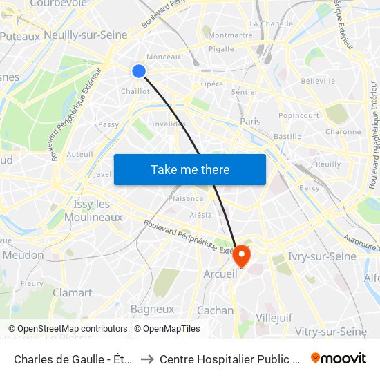Charles de Gaulle - Étoile - Wagram to Centre Hospitalier Public Fondation Vallée map
