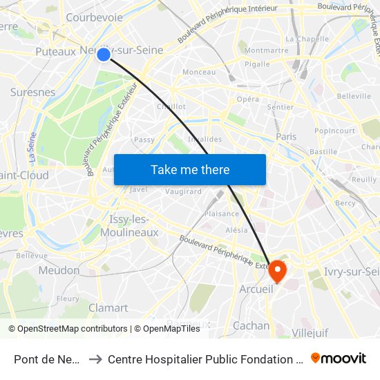 Pont de Neuilly to Centre Hospitalier Public Fondation Vallée map