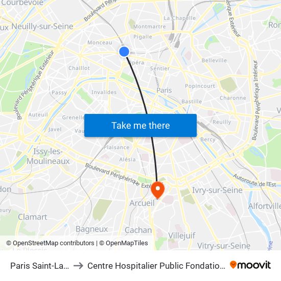 Paris Saint-Lazare to Centre Hospitalier Public Fondation Vallée map