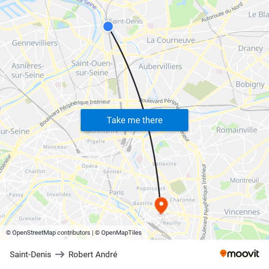 Saint-Denis to Robert André map