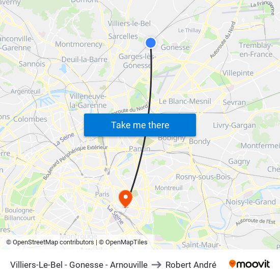 Villiers-Le-Bel - Gonesse - Arnouville to Robert André map