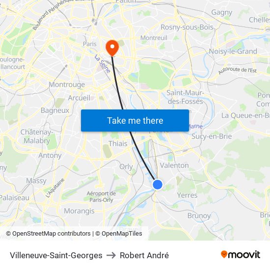 Villeneuve-Saint-Georges to Robert André map