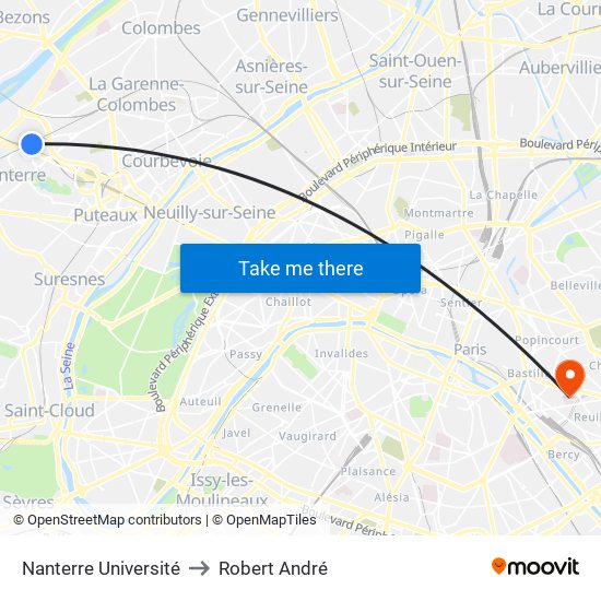 Nanterre Université to Robert André map
