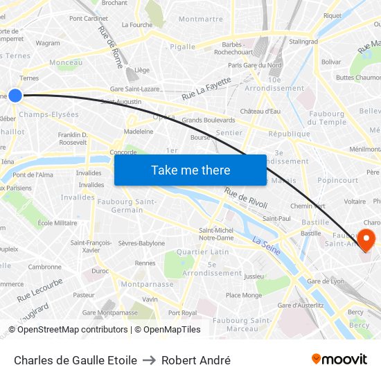Charles de Gaulle Etoile to Robert André map