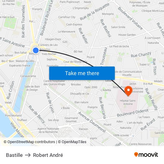 Bastille to Robert André map