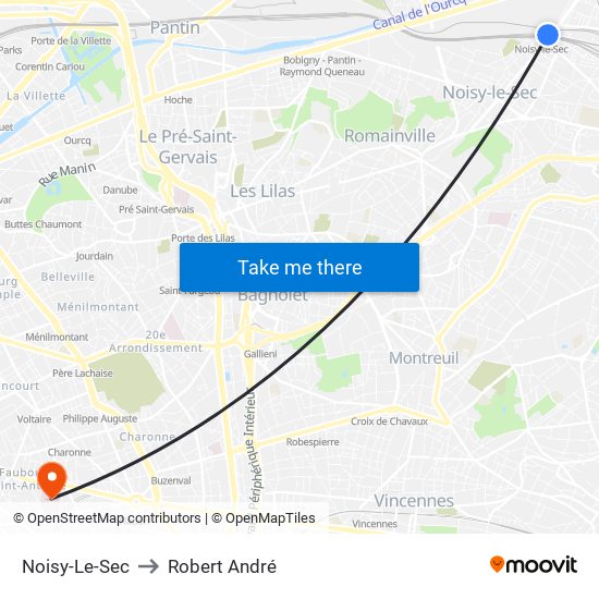 Noisy-Le-Sec to Robert André map