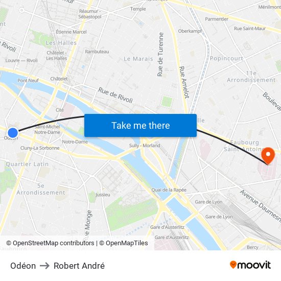 Odéon to Robert André map