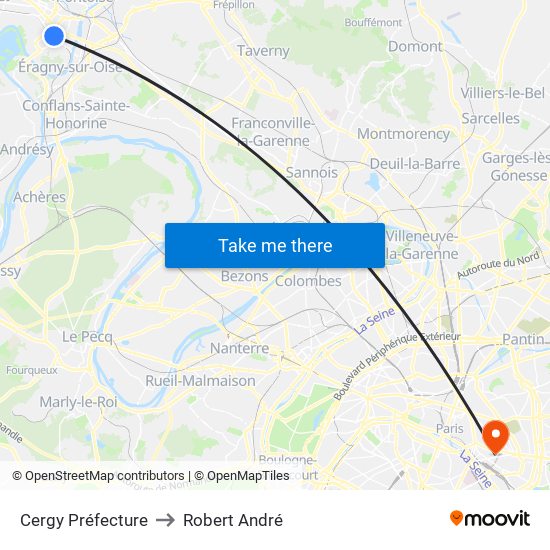 Cergy Préfecture to Robert André map