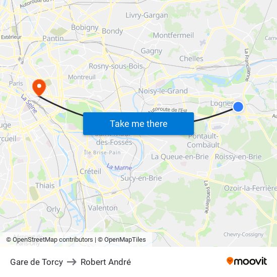 Gare de Torcy to Robert André map