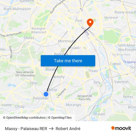 Massy - Palaiseau RER to Robert André map