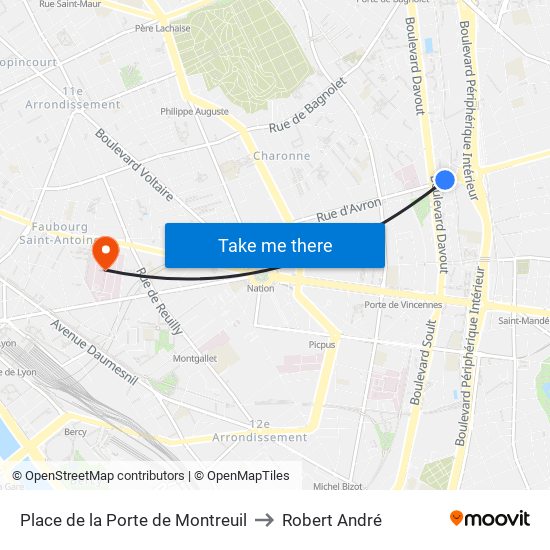 Place de la Porte de Montreuil to Robert André map