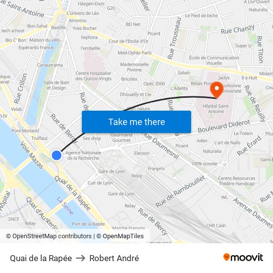 Quai de la Rapée to Robert André map