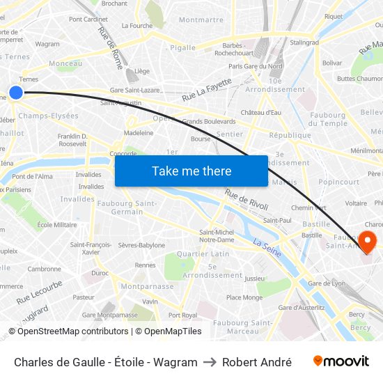 Charles de Gaulle - Étoile - Wagram to Robert André map