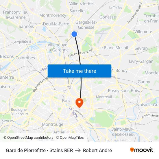 Gare de Pierrefitte - Stains RER to Robert André map