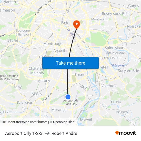 Aéroport Orly 1-2-3 to Robert André map