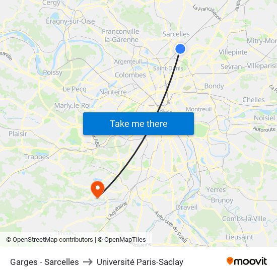 Garges - Sarcelles to Université Paris-Saclay map