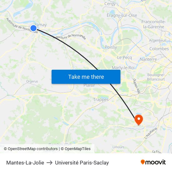Mantes-La-Jolie to Université Paris-Saclay map