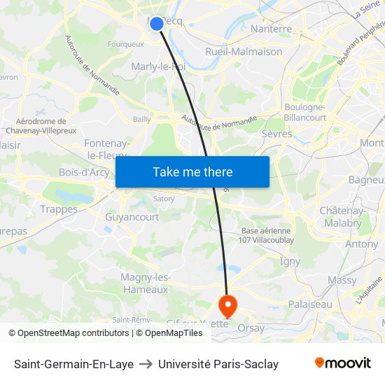 Saint-Germain-En-Laye to Université Paris-Saclay map