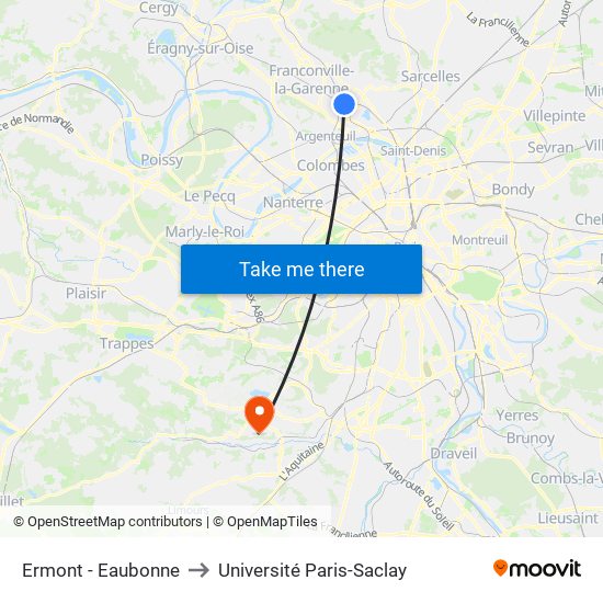 Ermont - Eaubonne to Université Paris-Saclay map