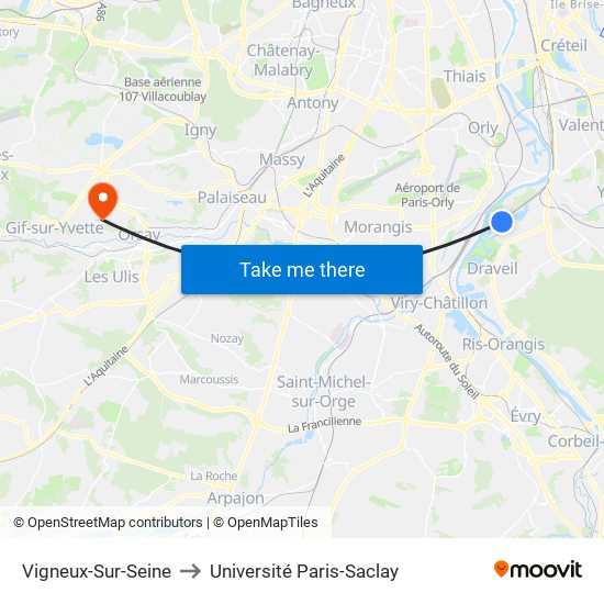 Vigneux-Sur-Seine to Université Paris-Saclay map