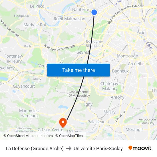 La Défense (Grande Arche) to Université Paris-Saclay map