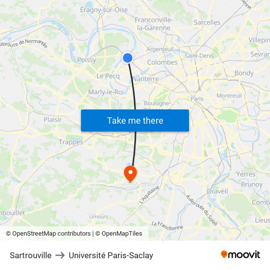 Sartrouville to Université Paris-Saclay map