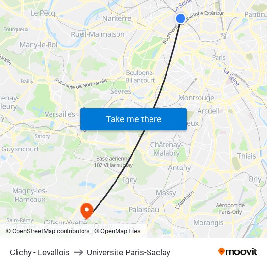Clichy - Levallois to Université Paris-Saclay map