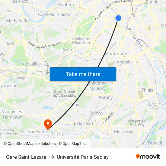 Gare Saint-Lazare to Université Paris-Saclay map