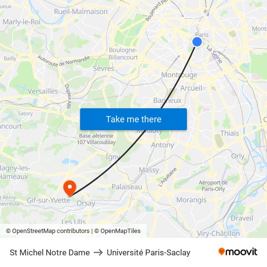 St Michel Notre Dame to Université Paris-Saclay map