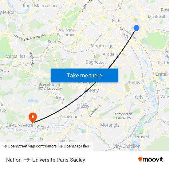Nation to Université Paris-Saclay map
