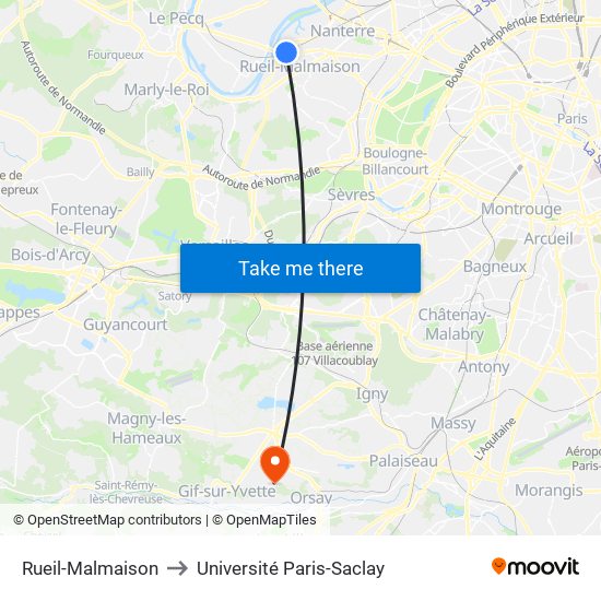 Rueil-Malmaison to Université Paris-Saclay map