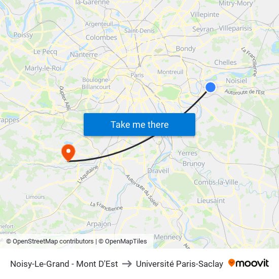 Noisy-Le-Grand - Mont D'Est to Université Paris-Saclay map