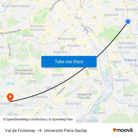 Val de Fontenay to Université Paris-Saclay map