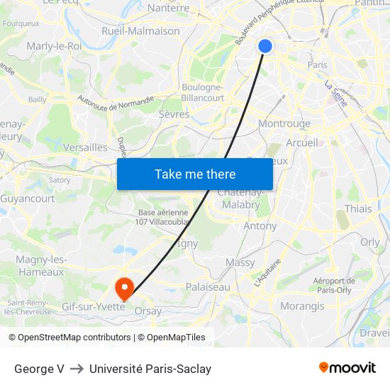 George V to Université Paris-Saclay map