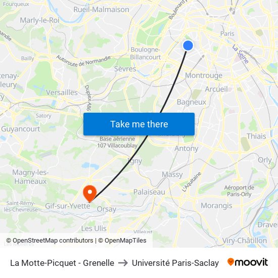 La Motte-Picquet - Grenelle to Université Paris-Saclay map