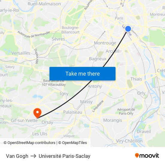 Van Gogh to Université Paris-Saclay map