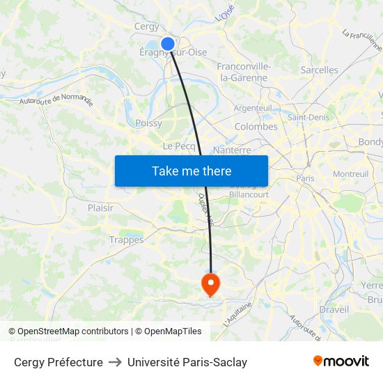 Cergy Préfecture to Université Paris-Saclay map