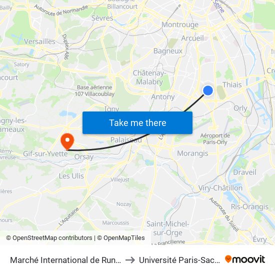 Marché International de Rungis to Université Paris-Saclay map